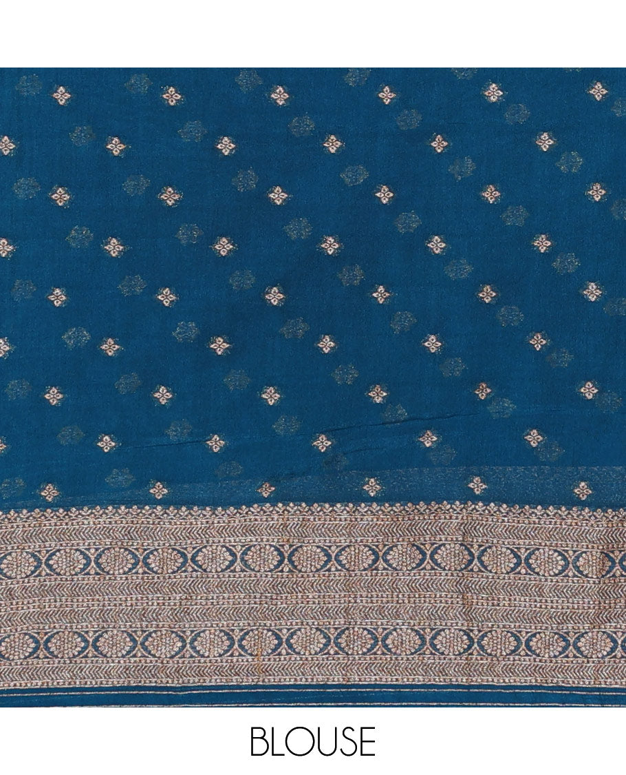 Blue zari design fancy crepe saree, traditional zari border & jaal pallu
