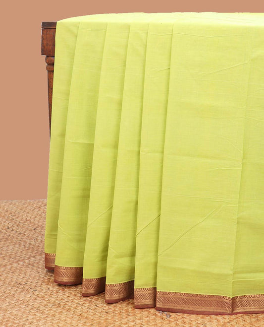 Green mangalagiri cotton saree with contrast intricate zari design border & striped pallu