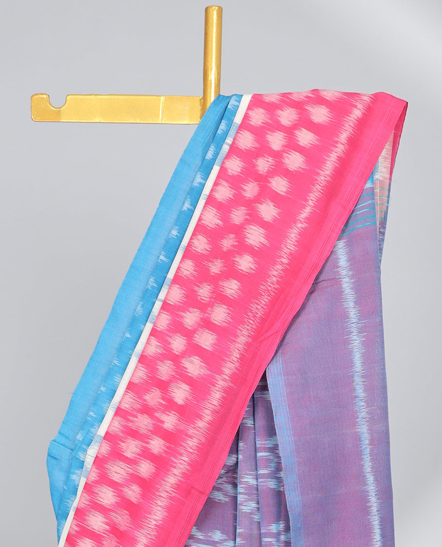 multi colored intricate design , motifs ikkat cotton saree & self border & geometric design pallu