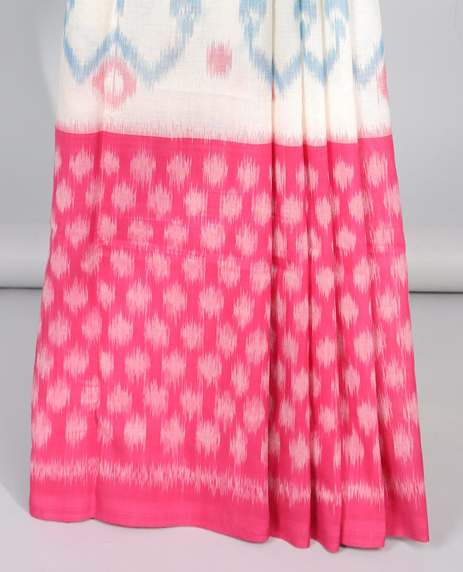 multi colored intricate design , motifs ikkat cotton saree & self border & geometric design pallu