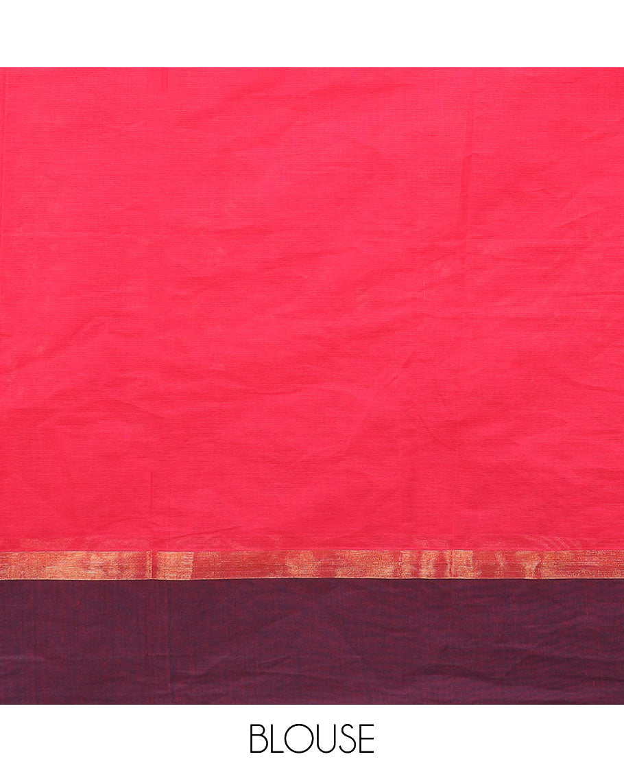 Pink buttas Kanchi cotton saree, contrast border of buttas, and pallu of star butta enclosed checks