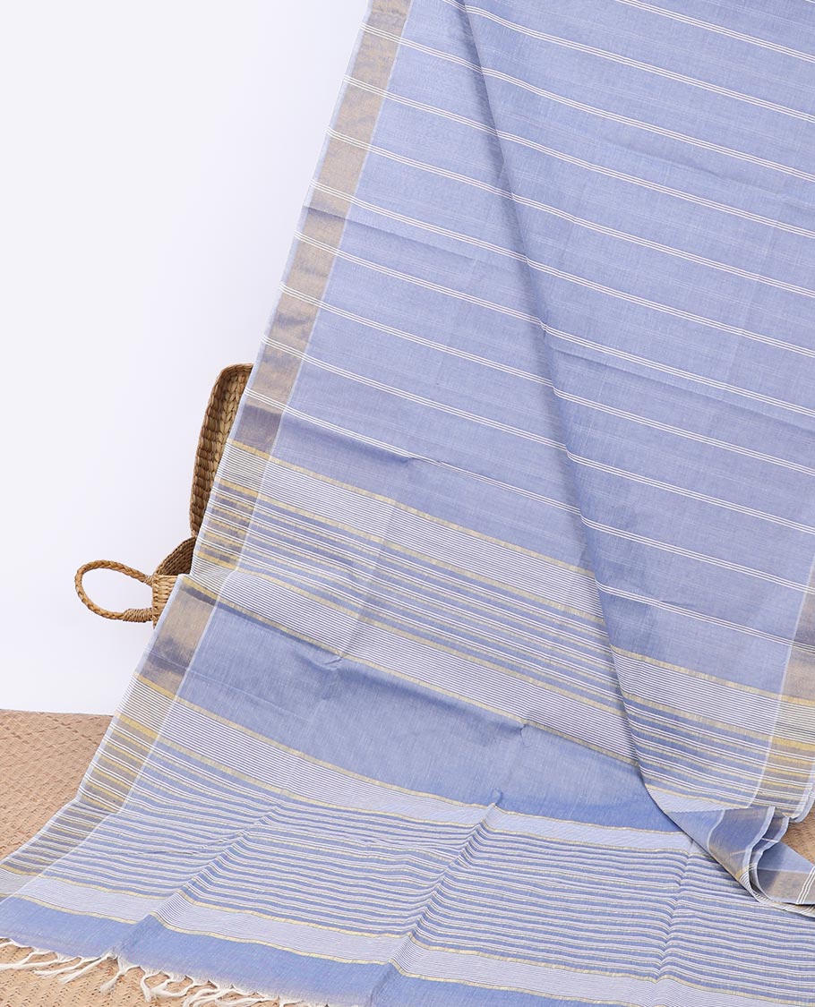 Sandal striped jute cotton saree, self-border & striped pallu