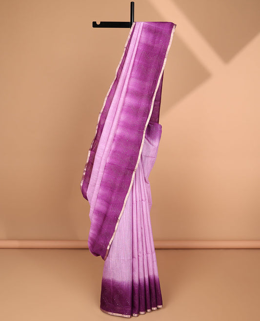 Lavender geometric design linen saree with contrast intricate design border & argyle design pallu