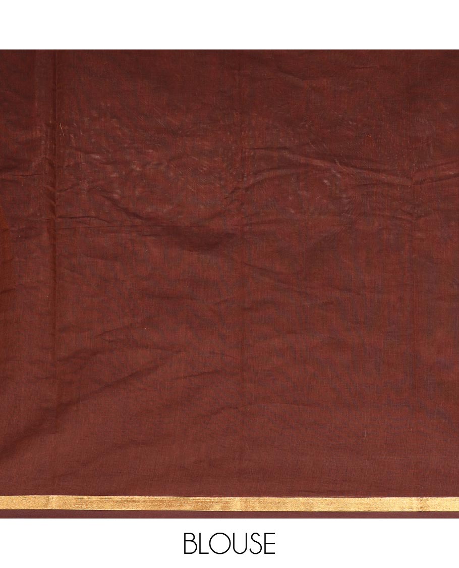 Brown motifs kanchi cotton saree with self floral border & floral design pallu
