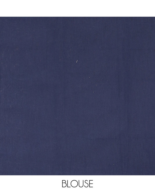 Borderless navy blue floral vine semi-silk cotton saree, pallu of paisleys & geometric patterns