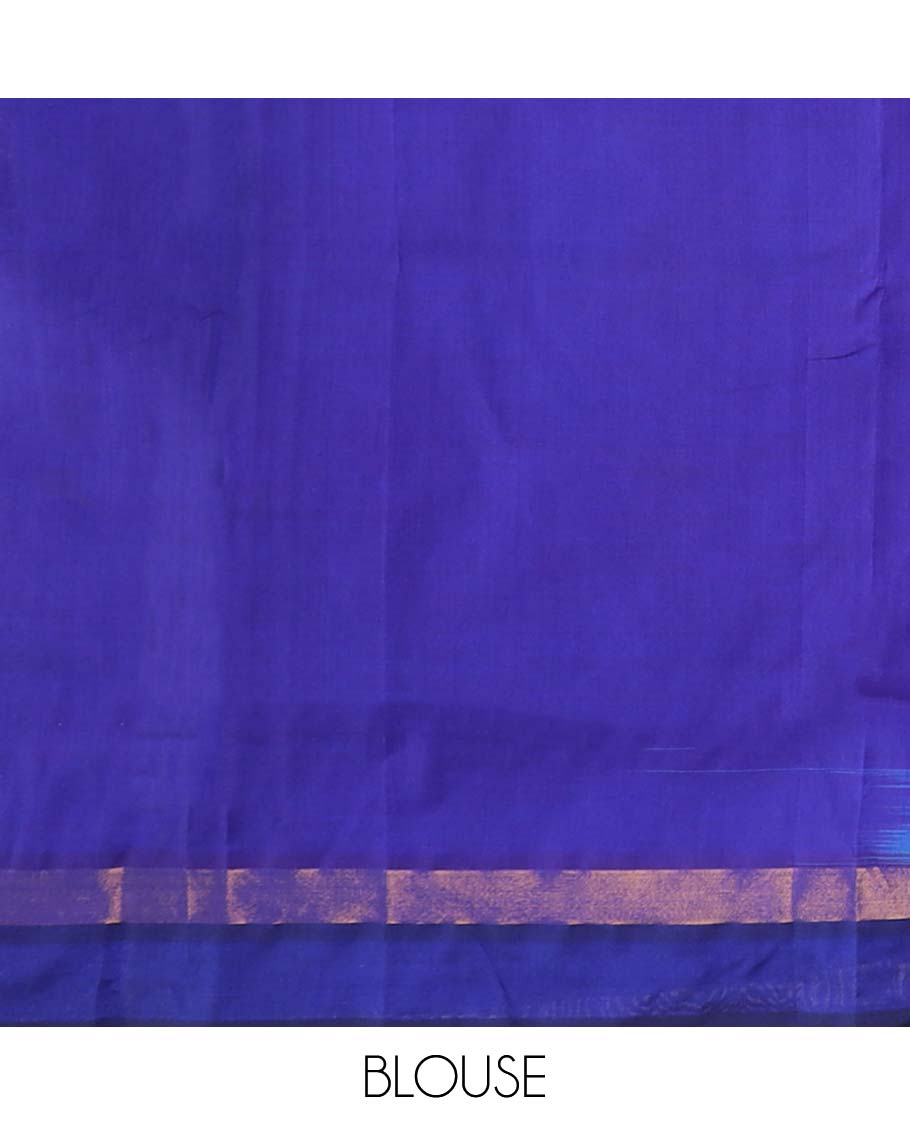 Multi-color ikkat design poly cotton saree, plain border, and contrast striped pallu