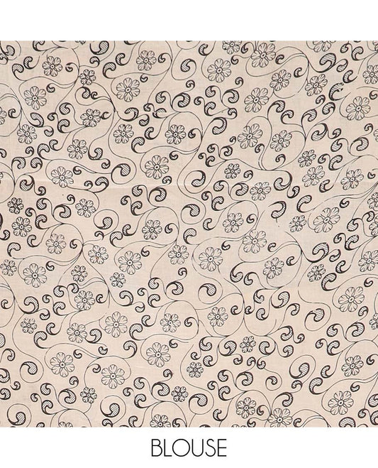 Green floral vine machine printed kalamkari cotton saree, contrast floral creeper border, and pallu of peacock, and floral vine print