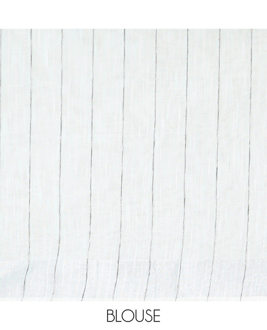 Cream hand brushing style colorful floral printed jute cotton saree, zari with printed border, and striped pallu