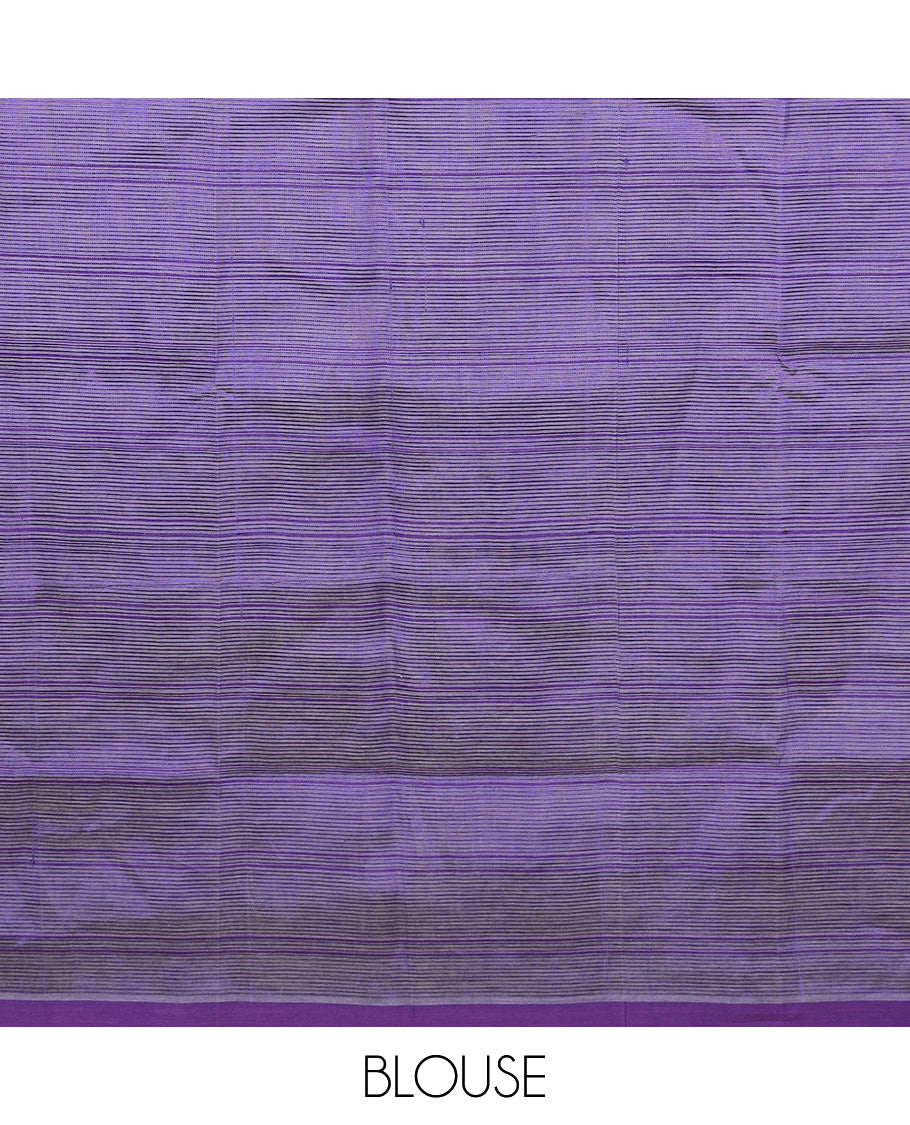 Grey checked Mangalagiri Cotton saree, contrast border, and striped pallu