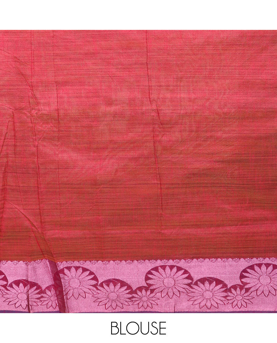Blue floral vine printed Andhra cotton saree, contrast floral rose copper zari border, and pallu of floral designs