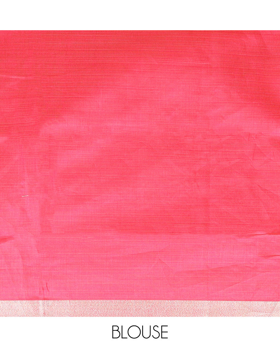 Orange floral embroidered chirala cotton saree, plain border, and contrast block printed pallu