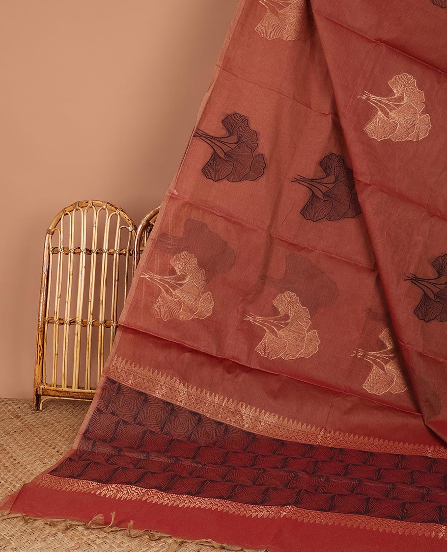 Borderless Cream  Coimbatore cotton saree with buttas, intricately printed pallu