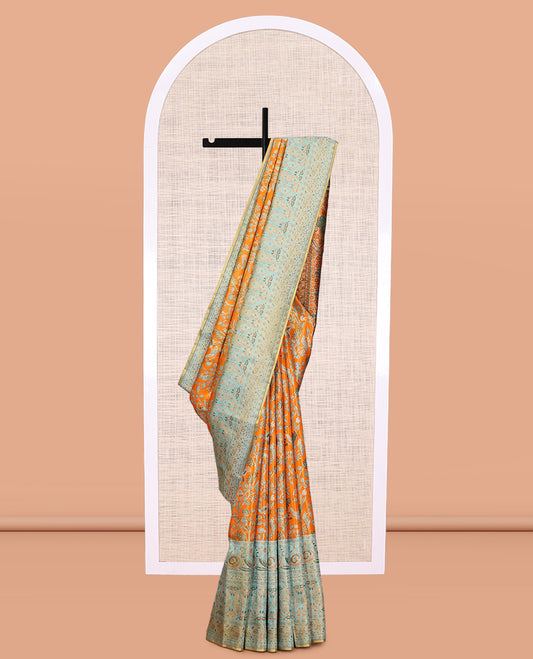 Orange Kanchipuram Tissue Silk Saree