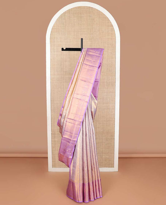 Purple floral design kancheepuram tissue silk saree  with contrast border of intricate zari design border & floral jaal design pallu