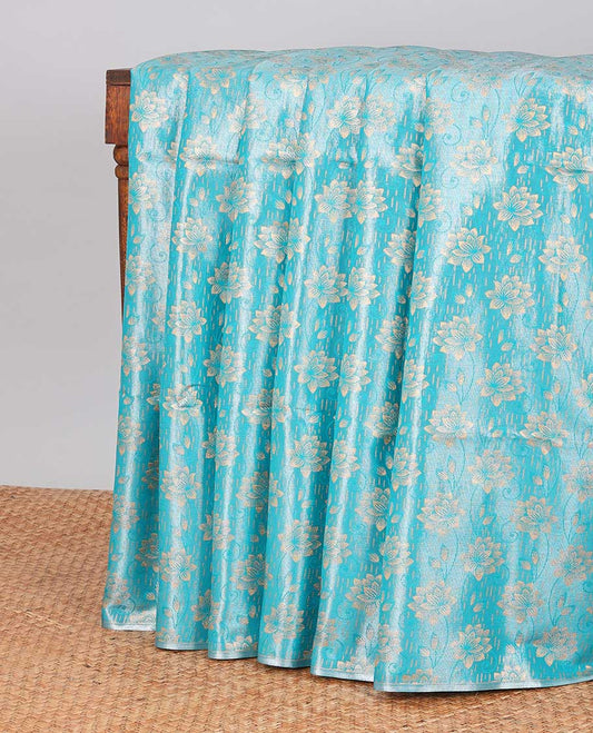 Borderless blue floral design kora cotton saree with intricate zari design pallu