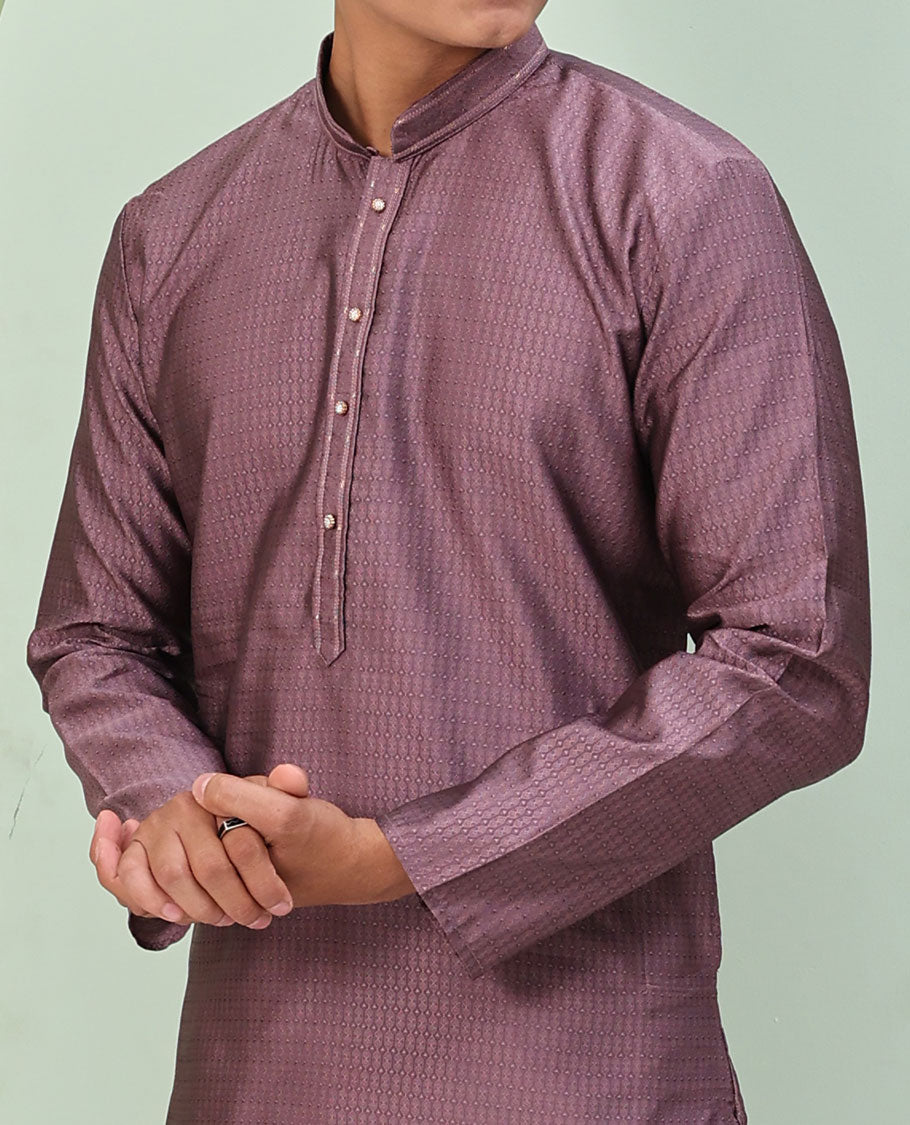 Onion pink embossed design full-sleeved kurta