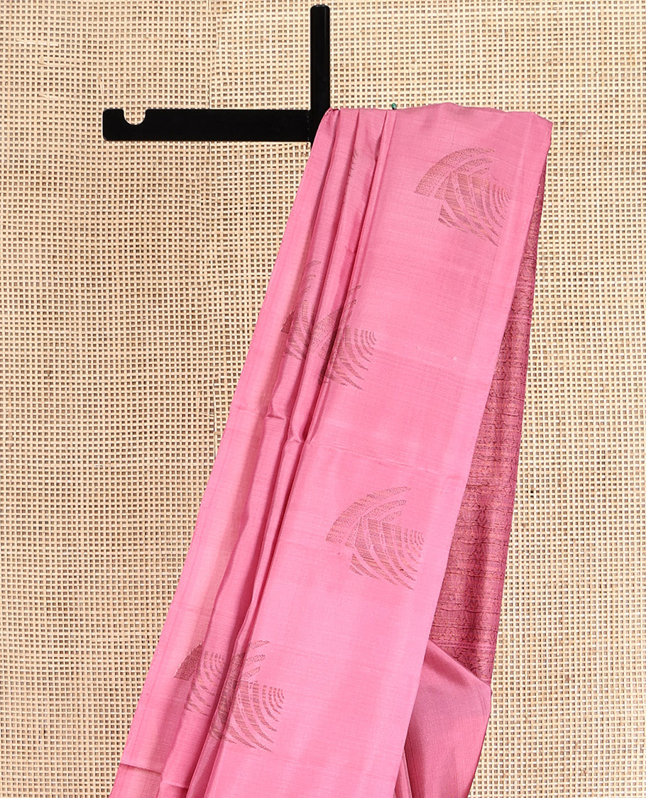 Borderless Pink Mayuri Soft Silk Saree, Enriched with Zari Buttas, Sparsely Woven Pallu, and Matching Blouse