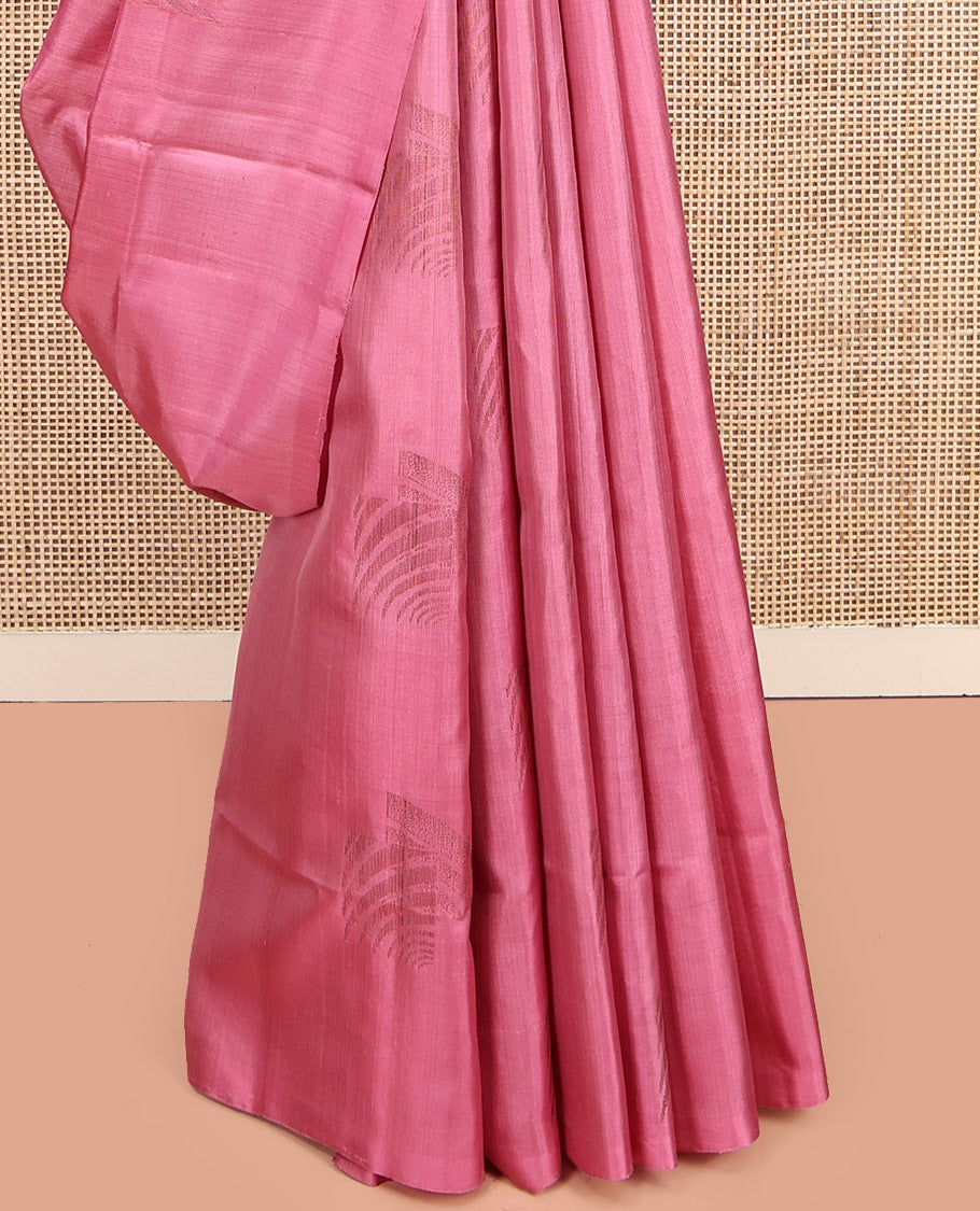 Borderless Pink Mayuri Soft Silk Saree, Enriched with Zari Buttas, Sparsely Woven Pallu, and Matching Blouse