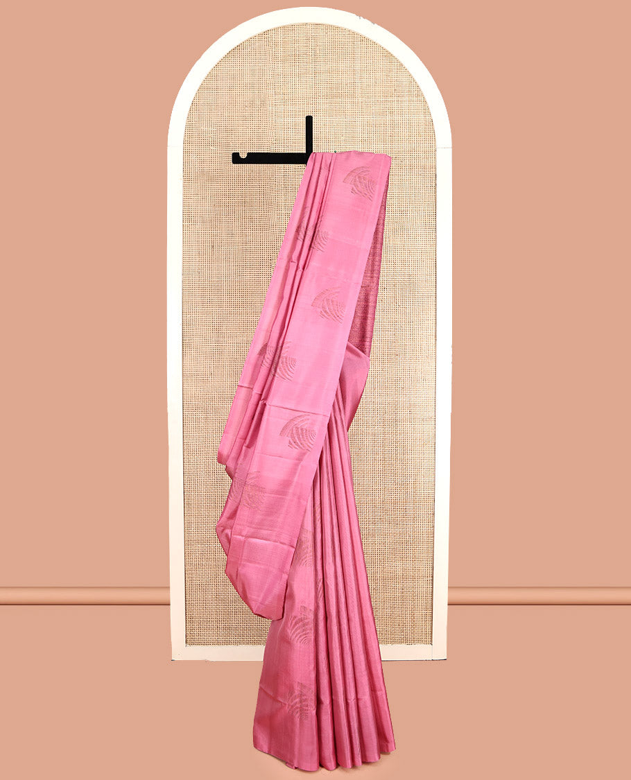 Borderless Pink Mayuri Soft Silk Saree, Enriched with Zari Buttas, Sparsely Woven Pallu, and Matching Blouse