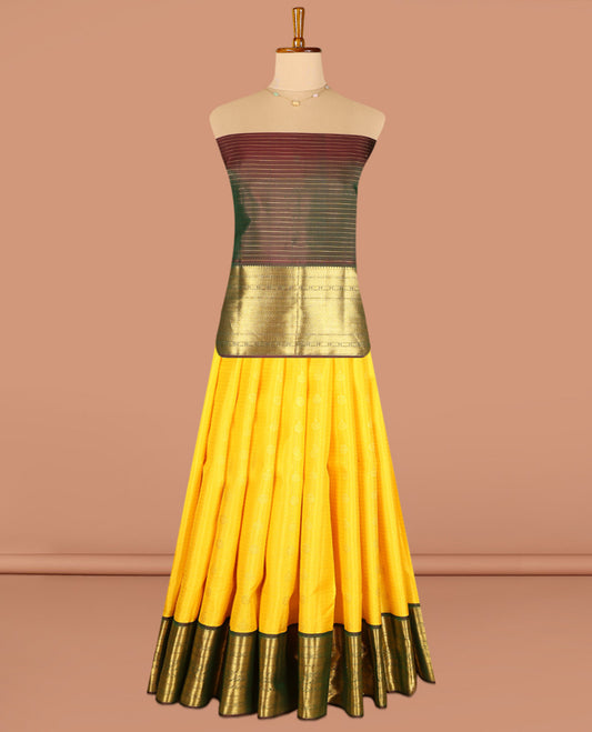 Yellow Pure Silk Navarathna Pavadai Material Set