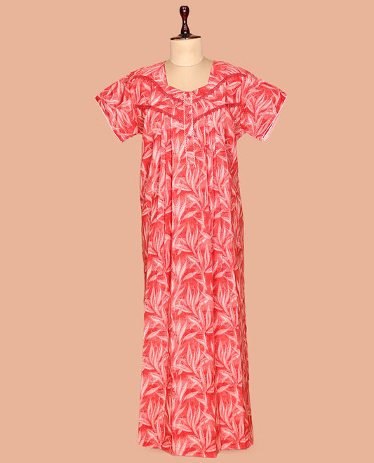 Red Cotton-Blended Nighty