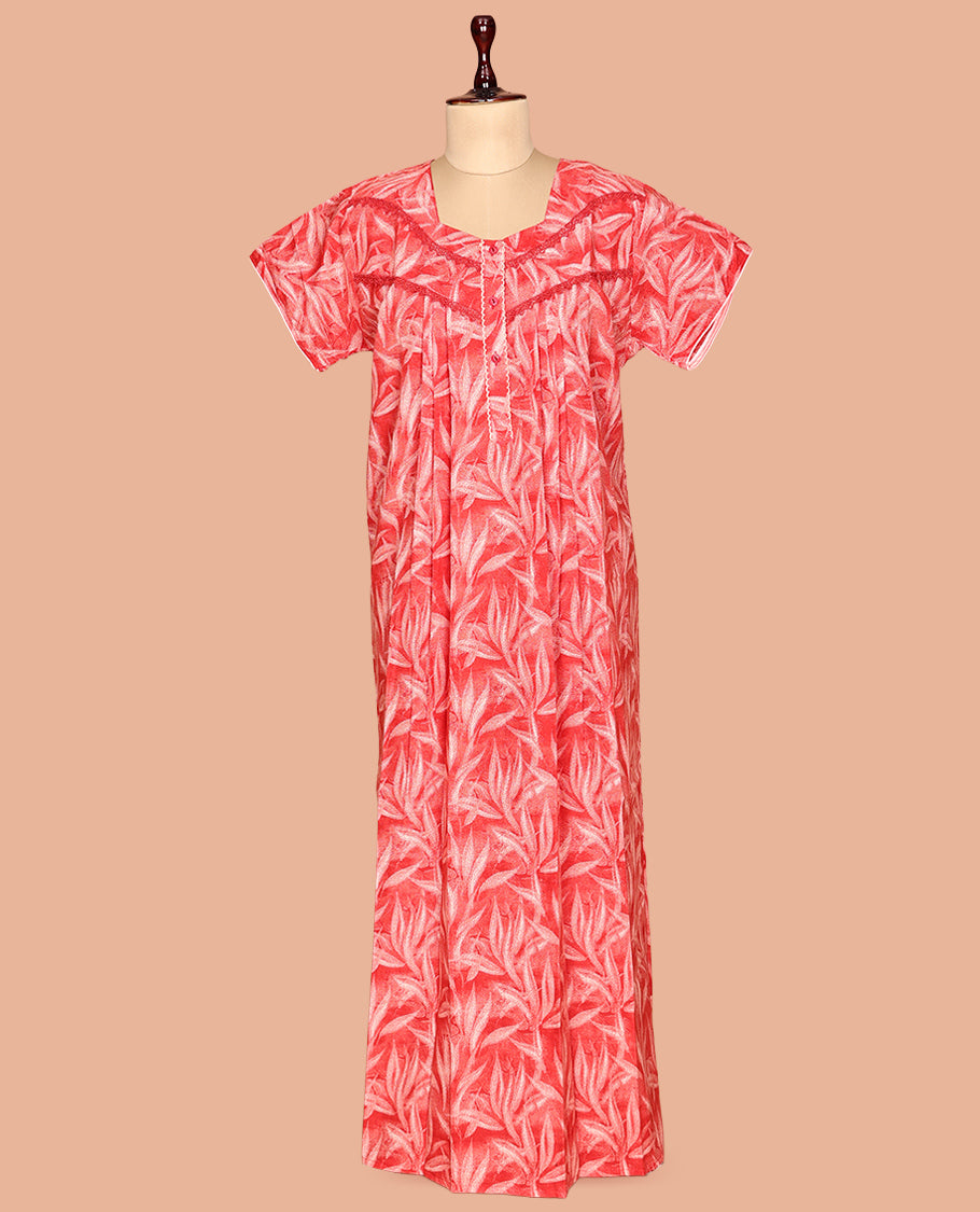 Red Cotton-Blended Nighty