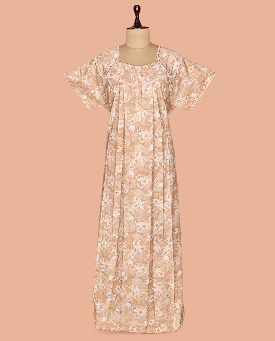 Light Sandal Floral Print Cotton-Blended Nighty