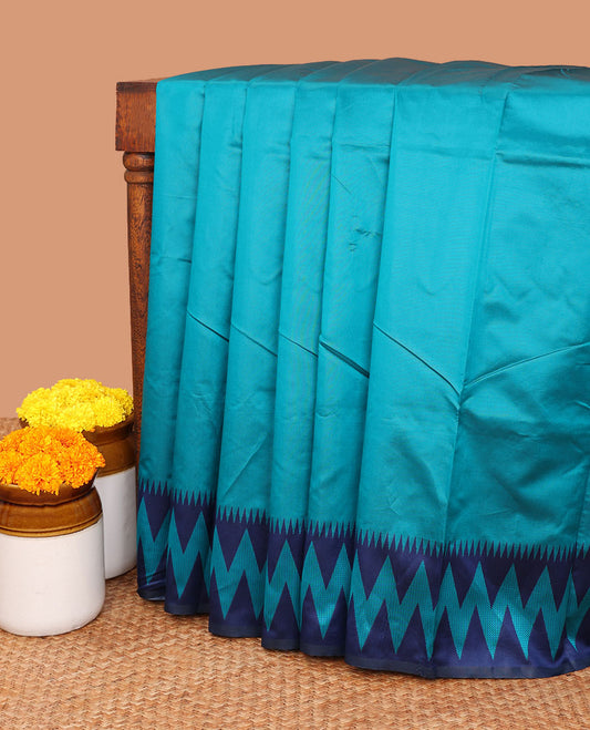 Ananda blue elite silk saree with thread work , small temple border