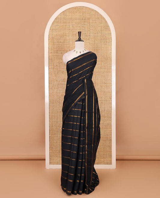 Borderless black veldhari zari striped Sungudi cotton saree, self-pallu of veldhari stripes & running blouse
