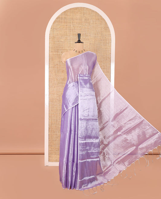 Borderless Lavender Plain Khadi Tissue Saree, a Self-Pallu, and Paired with a Matching Blouse