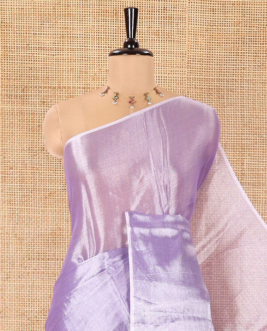 Borderless Lavender Plain Khadi Tissue Saree, a Self-Pallu, and Paired with a Matching Blouse