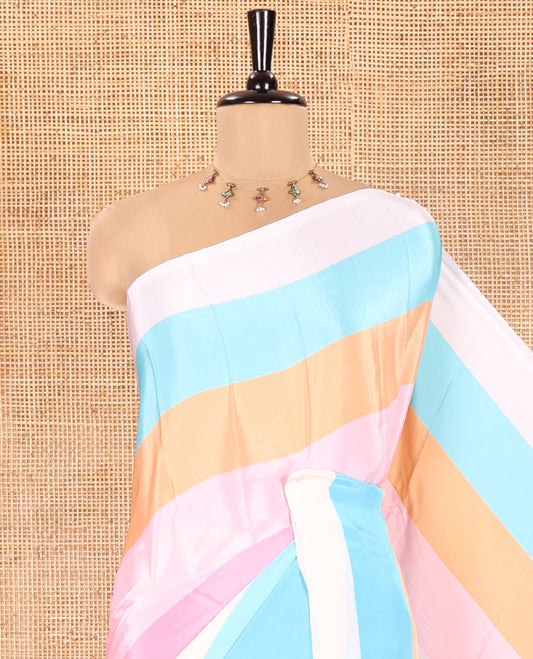 Borderless Multi-color Satin Crepe Saree, Prettified with Colorful Stripes All Over Its Body, Self-Printed, and Paired with a Contrast Blouse