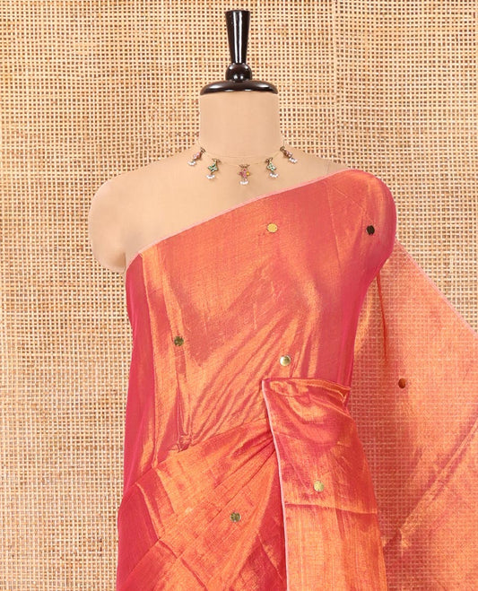 Borderless Pink Khadi Tissue Silk Saree, Subtly Sparkled with Sequins On Its Body, a Self-Pallu and Paired with a Matching Blouse