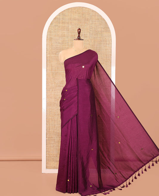 Borderless Wine Vichitra Silk Saree, Gleamed Up with Sequin Work on Its Body, Highlighted by a Self-Pallu of Sequin Work, and Paired with a Matching Blouse