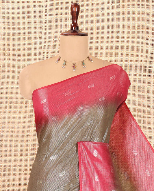 Mehendi Buttas Bhagalpur Cotton Saree, Contrast Buttas Border, and a Contrast Blouse