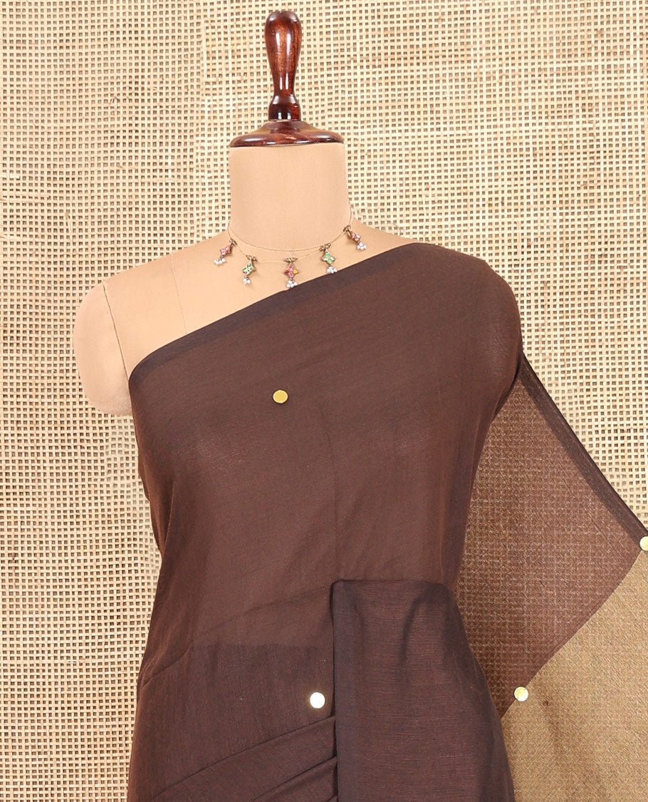 Borderless Brown Khadi Cotton Saree