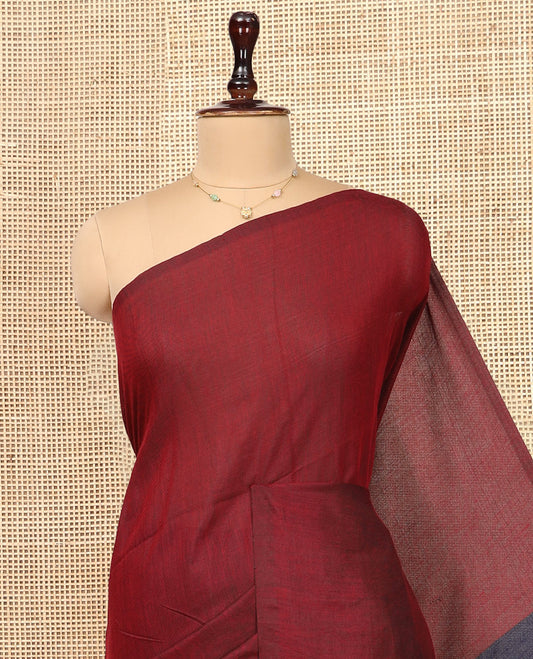 Borderless Maroon Plain Design Khadi Cotton Saree