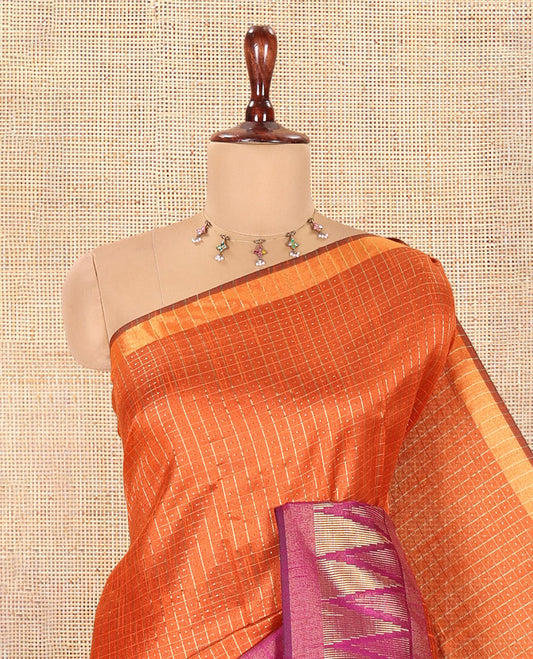 Rust Orange-Magenta Semi-Raw Silk Saree