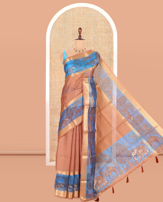 Mustard Kota Chex Saree