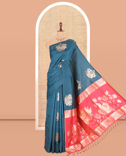 Borderless Blue Elite Soft Silk Saree