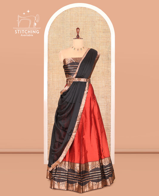 Rust Semi-Silk Half-Saree