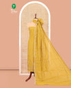 Mehendi Green Mul Chanderi Material Churidar Features a Floral Outline Embroidered Top, a Santoon Bottom, a Scallop Threadwork Dupatta