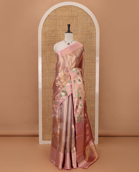 Jyothika pink floral thread embroidery celebrity tissue saree, floral vine multi-color thread embroidered border & embroidery pallu