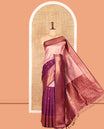 Purple Litchi Saree, Elevated with Half-And-Half and Zari Buttas, Contrast Traditional Zari Border, Grand Pallu, and a Contrast Blouse