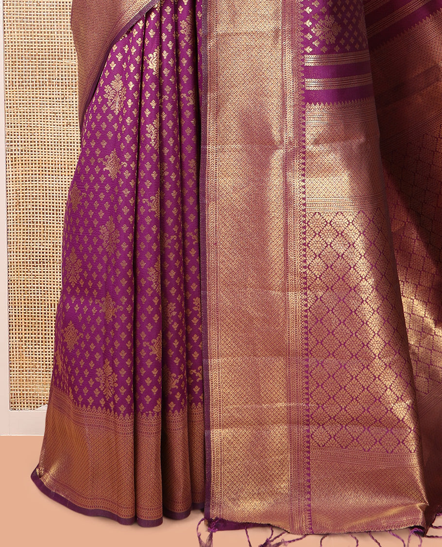 Purple Semi-Silk Saree, Enriched with Jacquard Design, a Traditional Zari Border, Grand Pallu, and a Matching Blouse-Trisha-Inspired