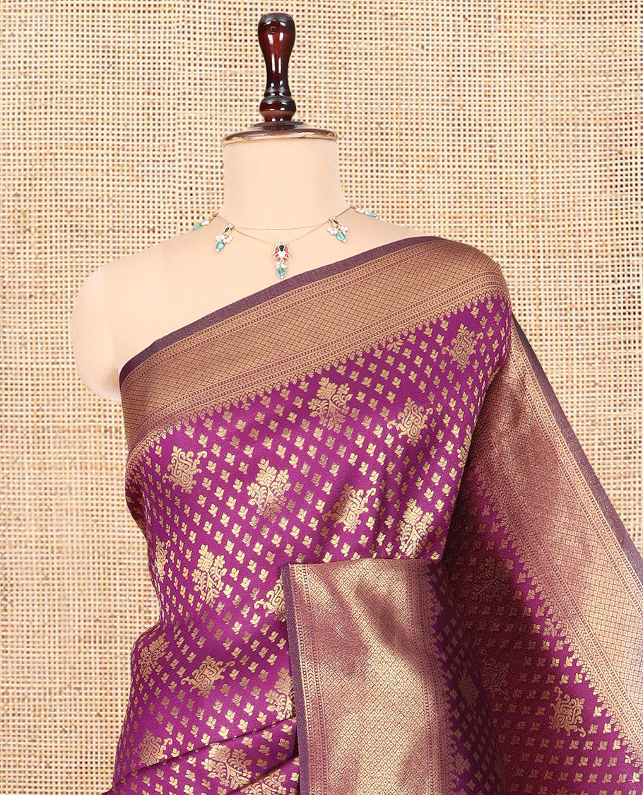Purple Semi-Silk Saree, Enriched with Jacquard Design, a Traditional Zari Border, Grand Pallu, and a Matching Blouse-Trisha-Inspired