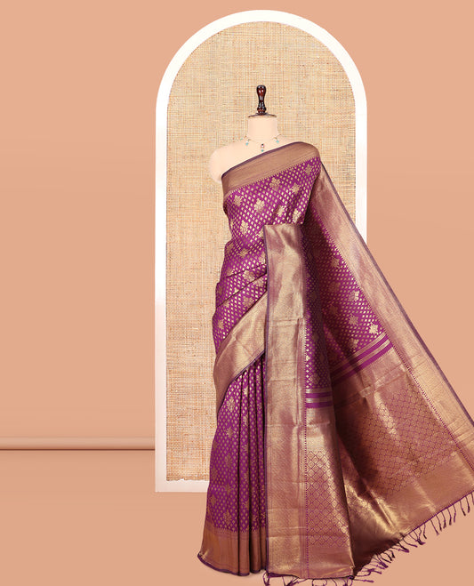 Purple Semi-Silk Saree, Enriched with Jacquard Design, a Traditional Zari Border, Grand Pallu, and a Matching Blouse-Trisha-Inspired