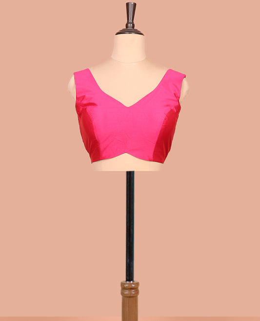 Pink Plain Readymade Blouse Featuring a Front V-Neck, Back Deep V-Neck, and Sleeveless
