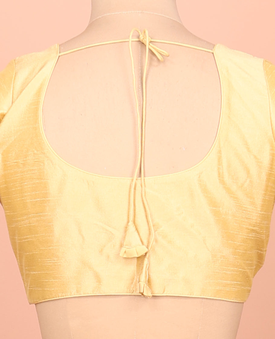 Yellow Plain Readymade Blouse Featuring a Front Round-Neck, Back Round-Neck, and Sleeveless