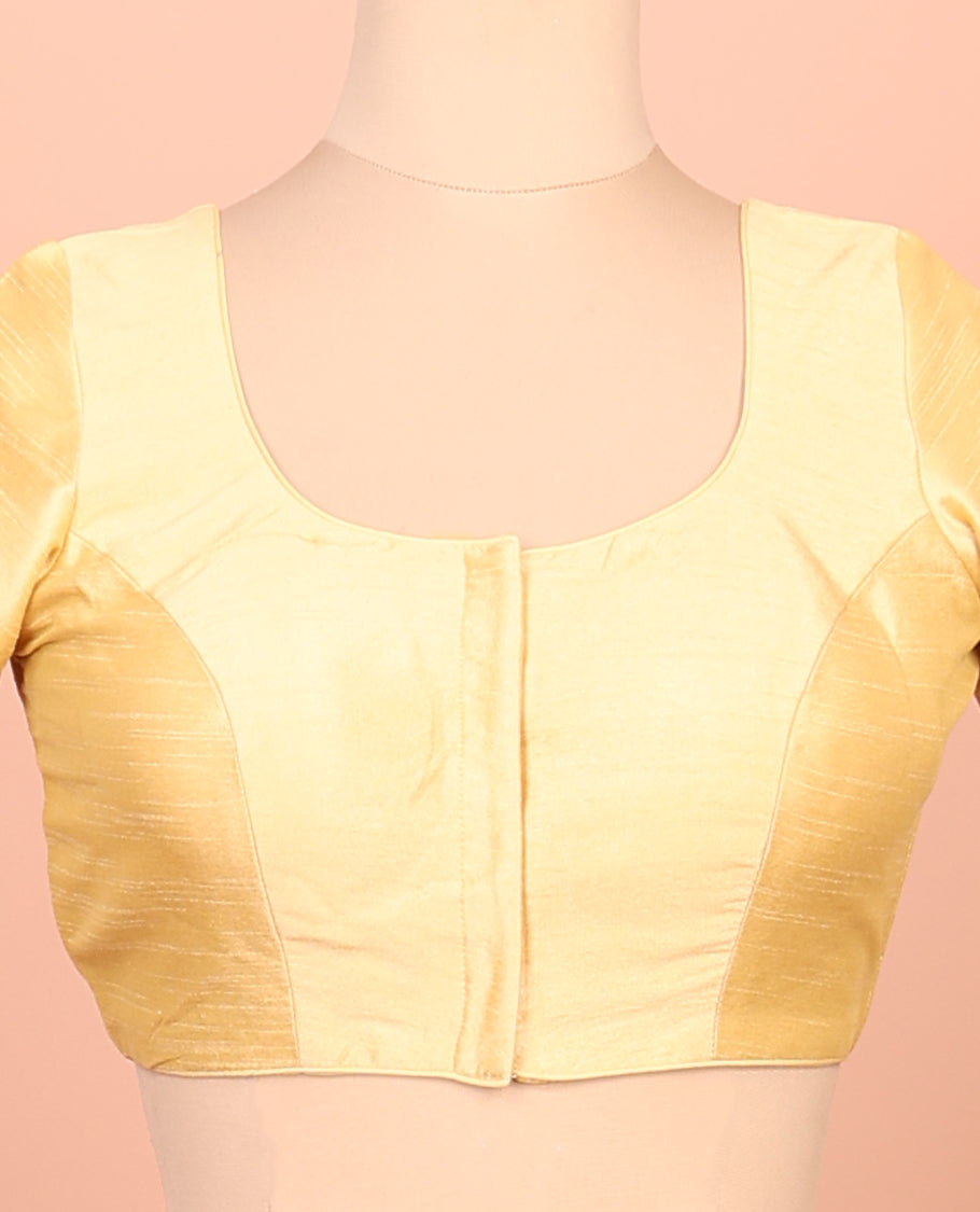 Yellow Plain Readymade Blouse Featuring a Front Round-Neck, Back Round-Neck, and Sleeveless